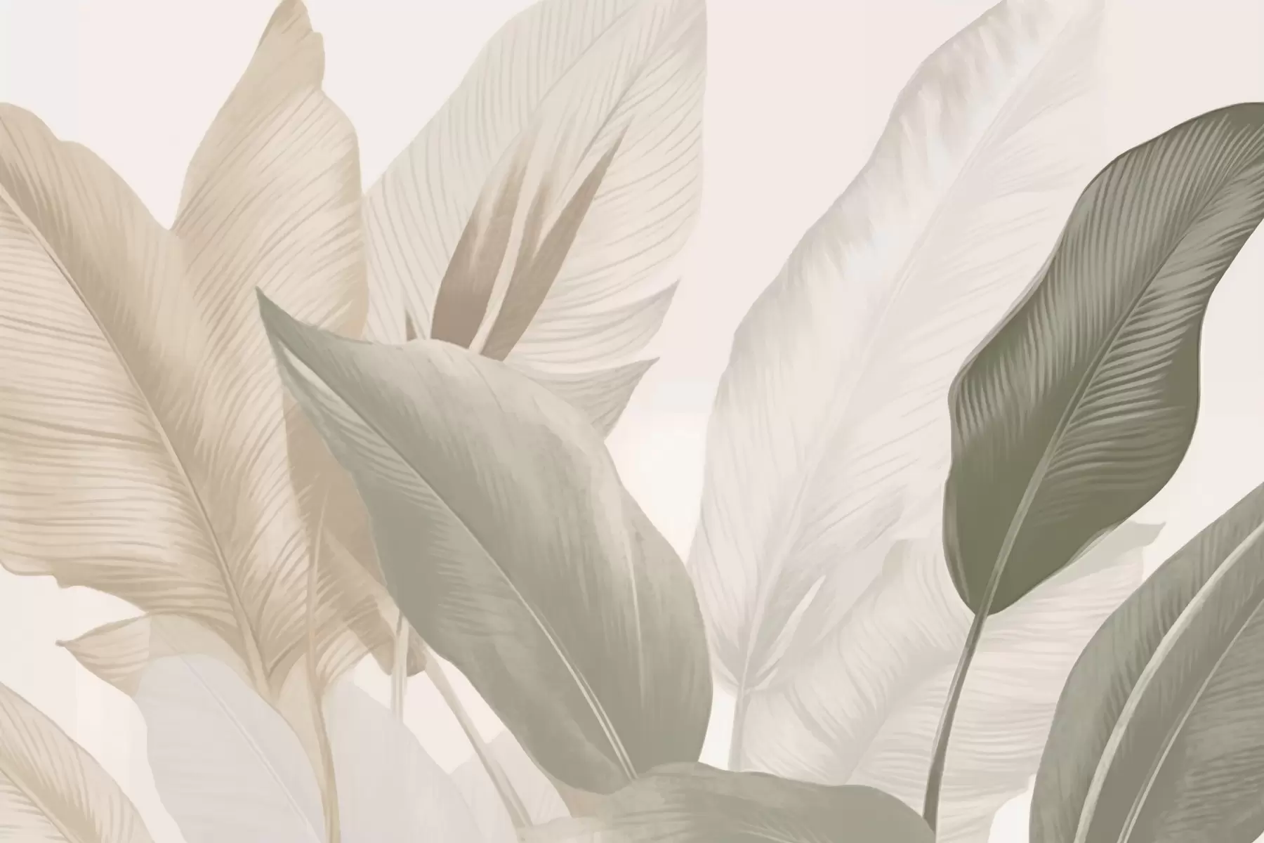 Wall Mural Photo Wallpaper Tropical leaves in soft beige and green tones, with a watercolor effect and gentle color transitions w02854