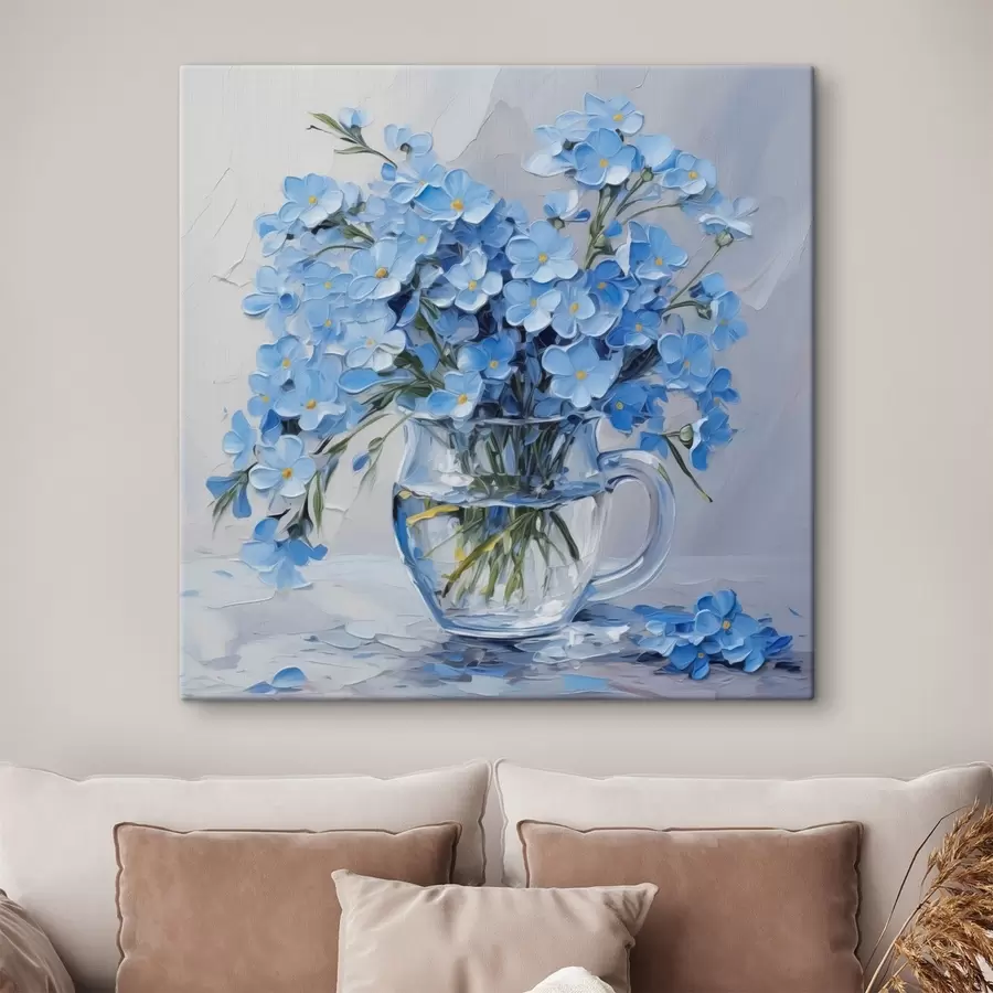 wall murals Blue flowers in a transparent vase imitation of painting s42467