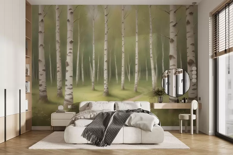 murales Un bosque de abedules pintados w02836