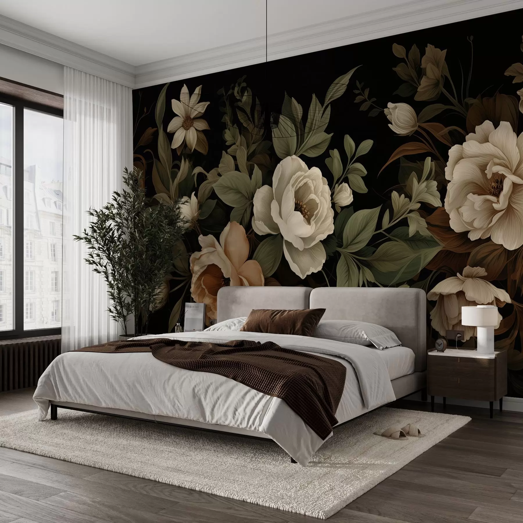 murais de parede Flores variadas sobre um fundo escuro w02838