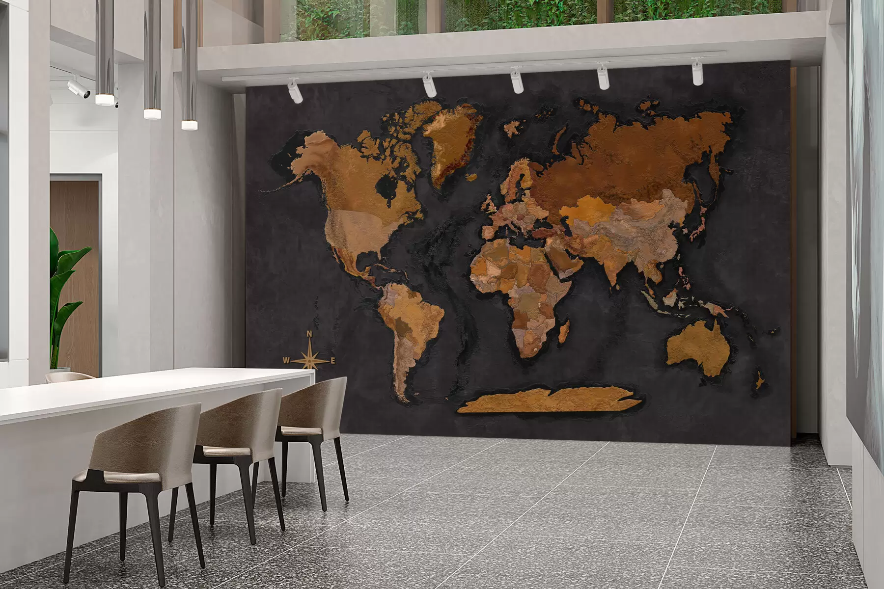 murais de parede Mapa-mundo na parede grunge com efeito de betão w02552