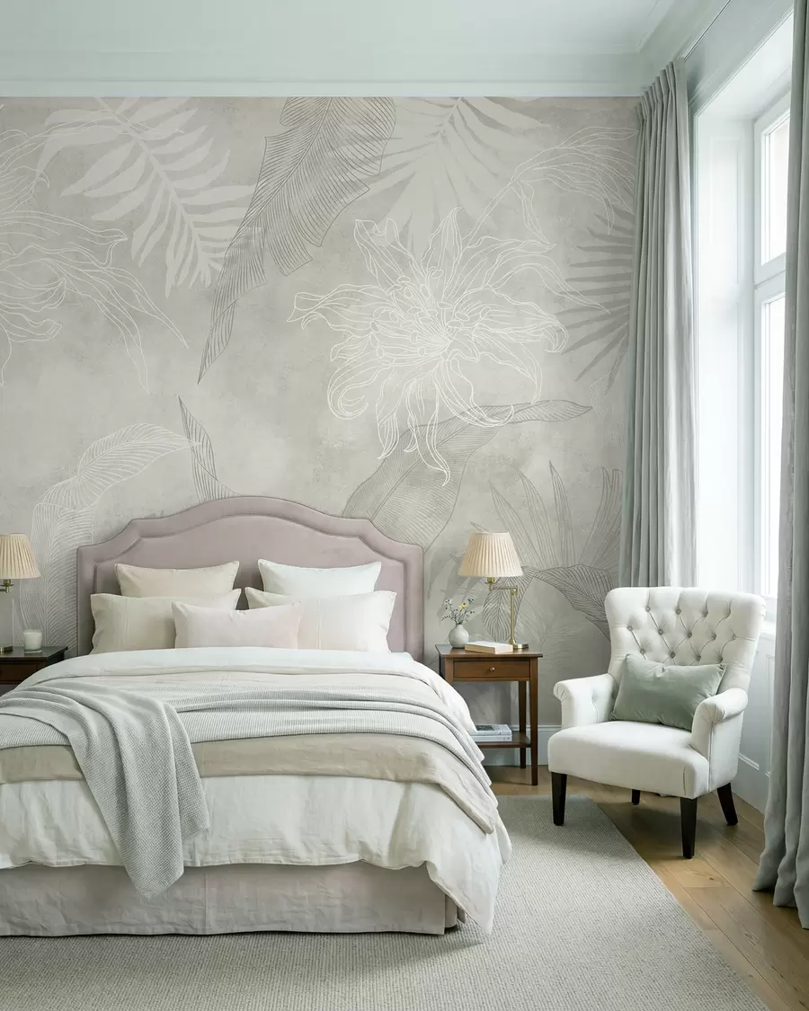 wall murals Grunge effect tropical foliage with a green tint w02737v2