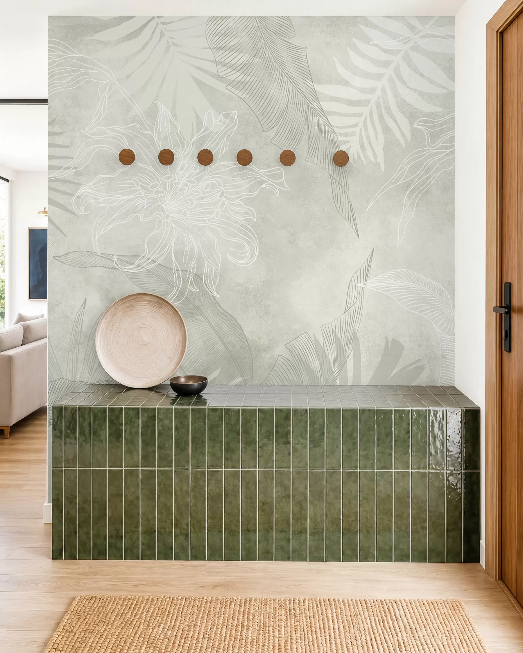 wall murals Grunge effect tropical foliage with a green tint w02737v2