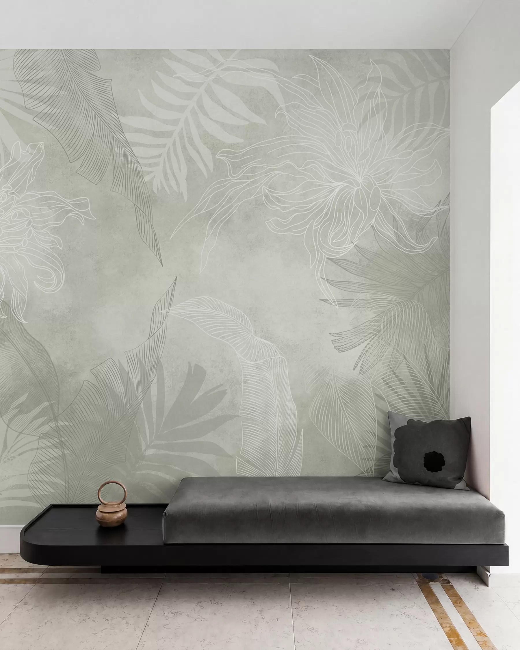 wall murals Grunge effect tropical foliage with a green tint w02737v2