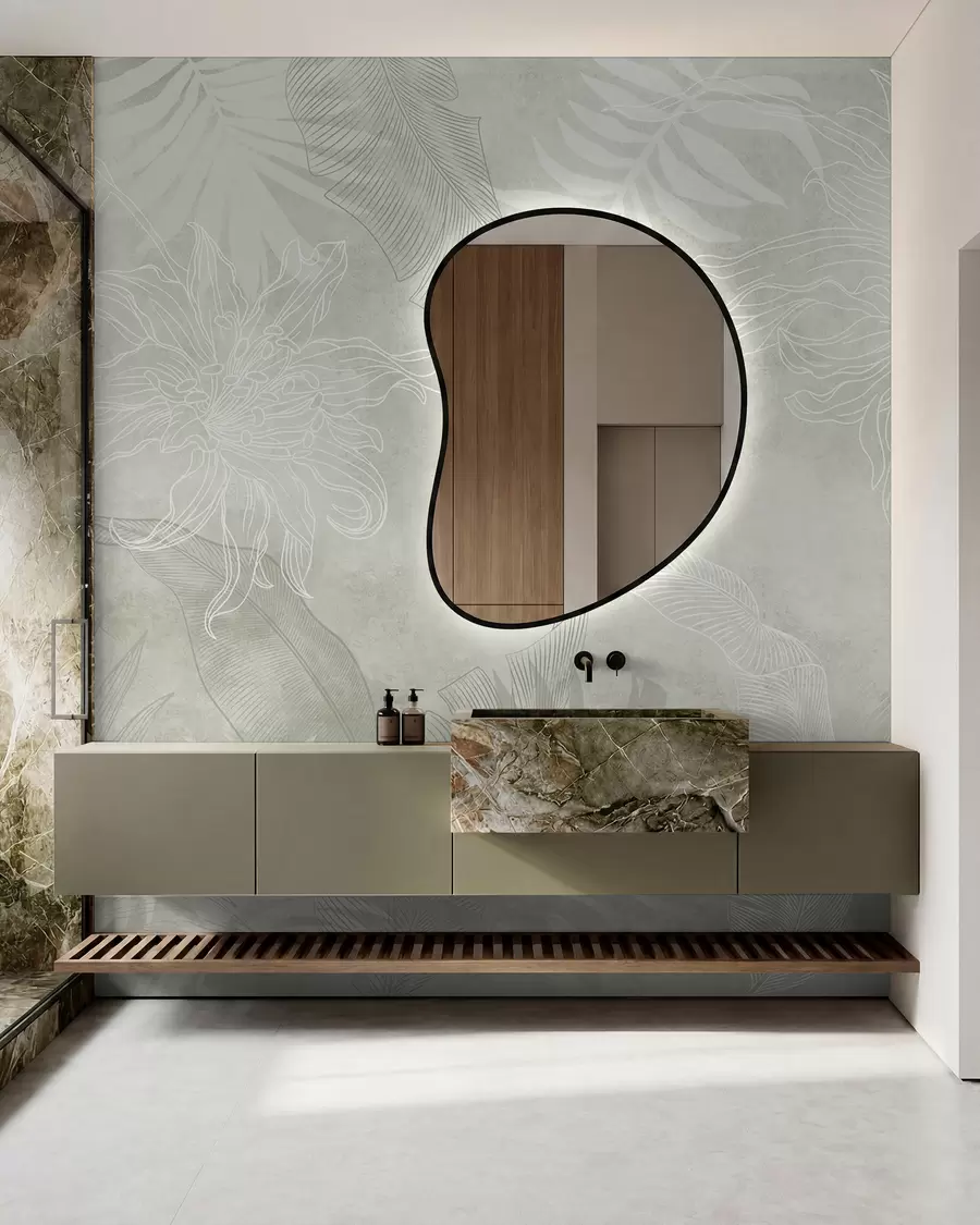 wall murals Grunge effect tropical foliage with a green tint w02737v2