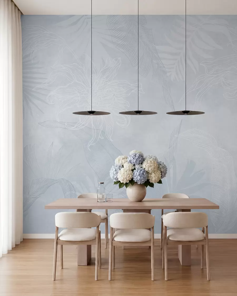 wall murals Grunge effect tropical foliage with a blue tint w02737v3