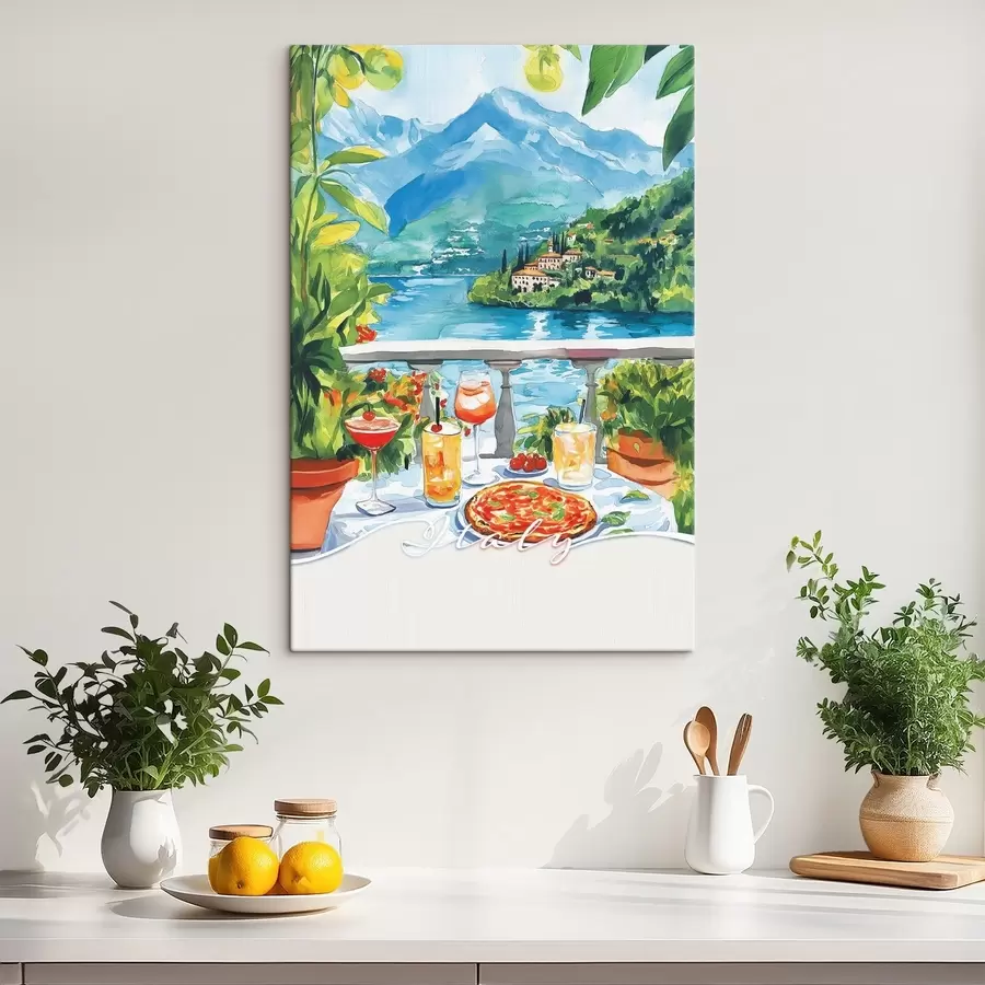 murales Estética italiana, estilo acuarela, pizza y cócteles, montañas s42434