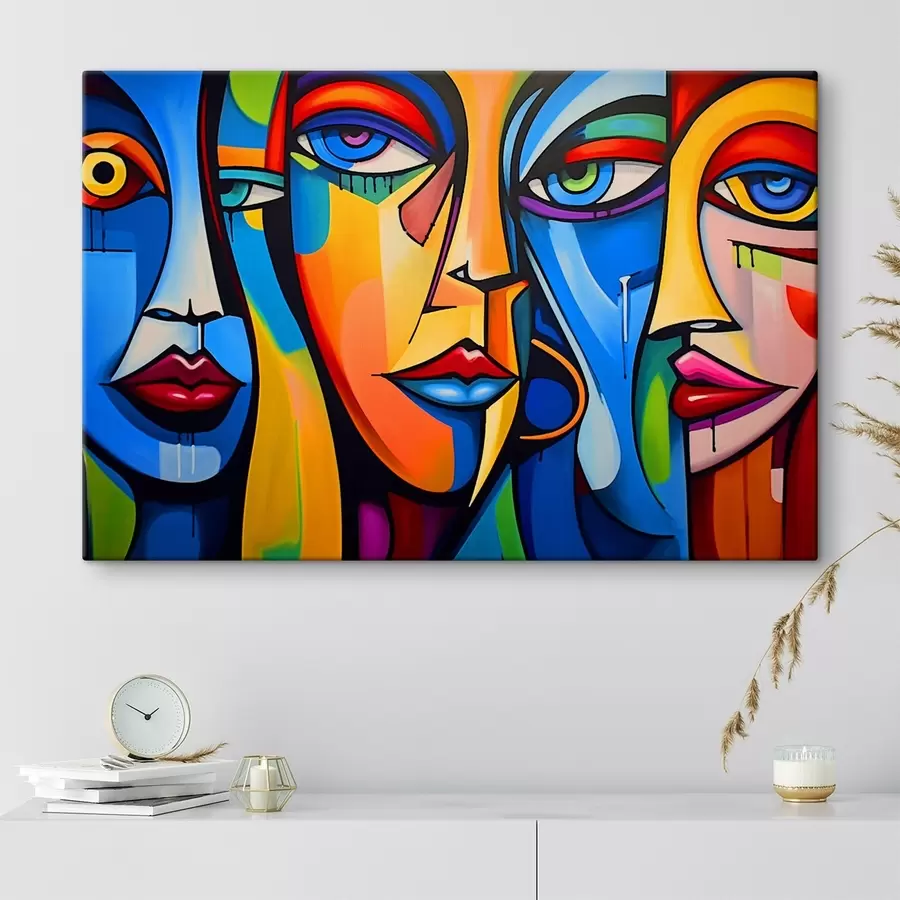 murales Imagen abstracta de rostros con formas geométricas brillantes s42473