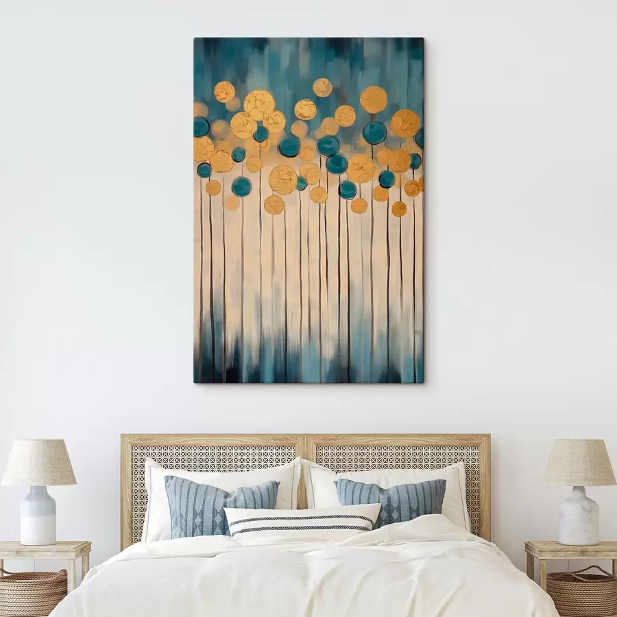 wall murals Decorative abstraction with round elements on blue and beige background s42476