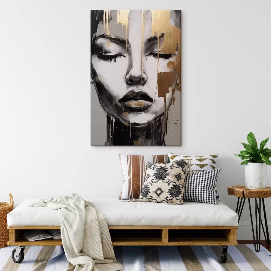 murales Retrato en blanco y negro con elementos abstractos s42481