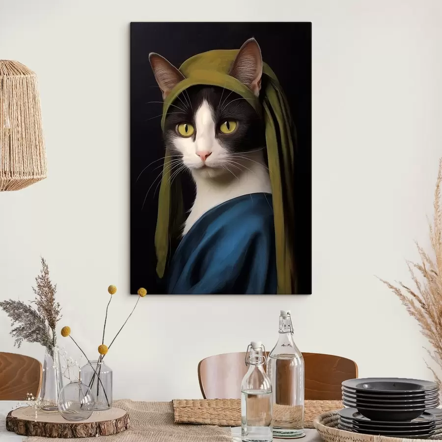 wall murals Cat in portrait style with pearl earring s42486