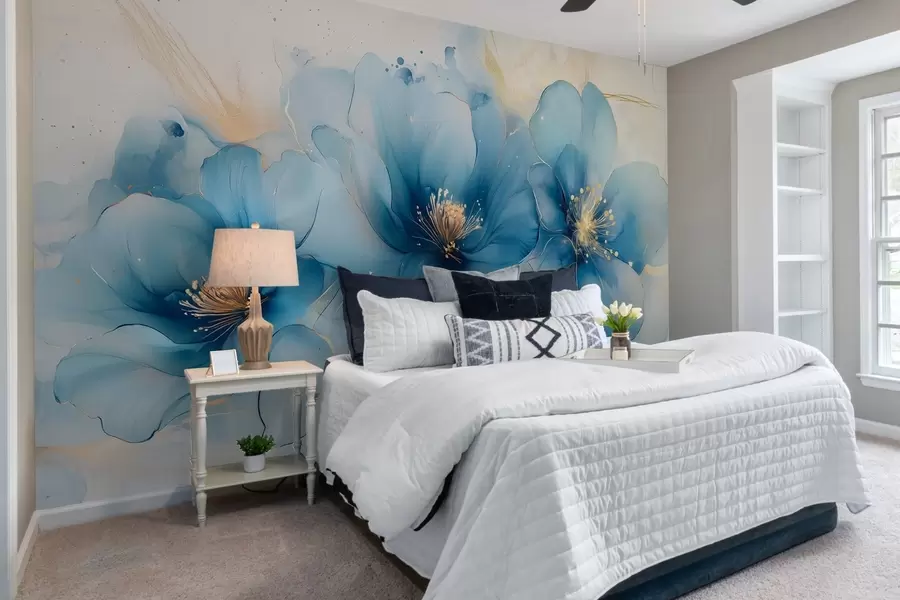 murales Cuadro floral de ensueño con grandes y delicadas flores azules w02769