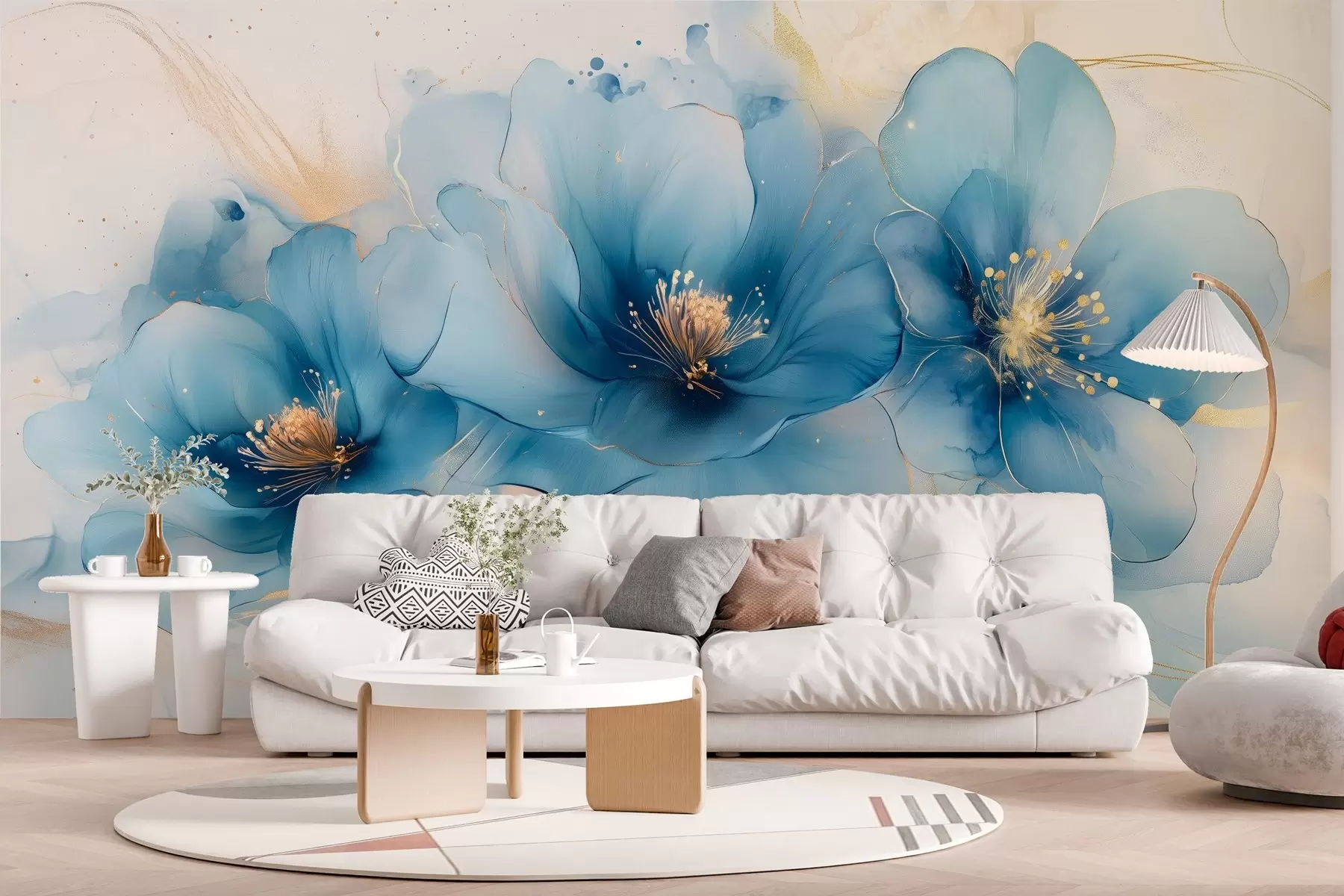 Wall Mural Photo Wallpaper Dreamy floral painting with large, delicate blue flowers w02769