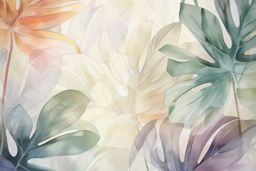 peintures murales Feuilles tropicales abstraites imitation aquarelle w02893