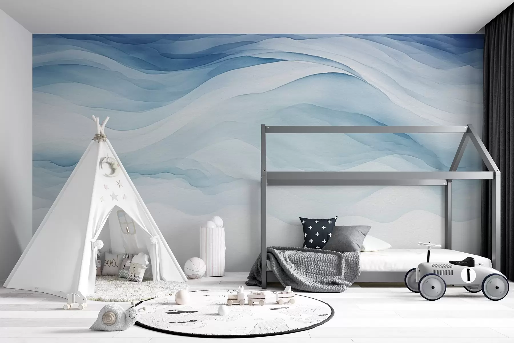 Wall Mural Photo Wallpaper Airy blue waves, abstraction w08654