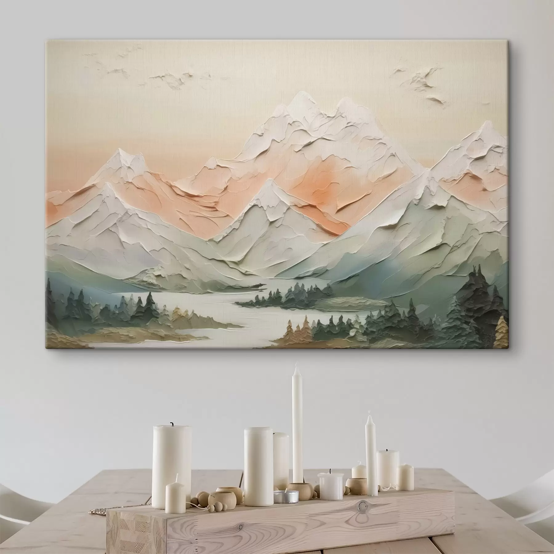 wall murals Mountains by the river imitation of brush strokes s42589