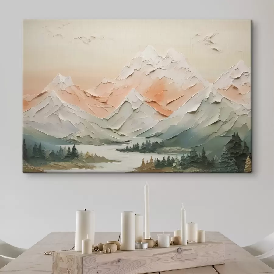 wall murals Mountains by the river imitation of brush strokes s42589