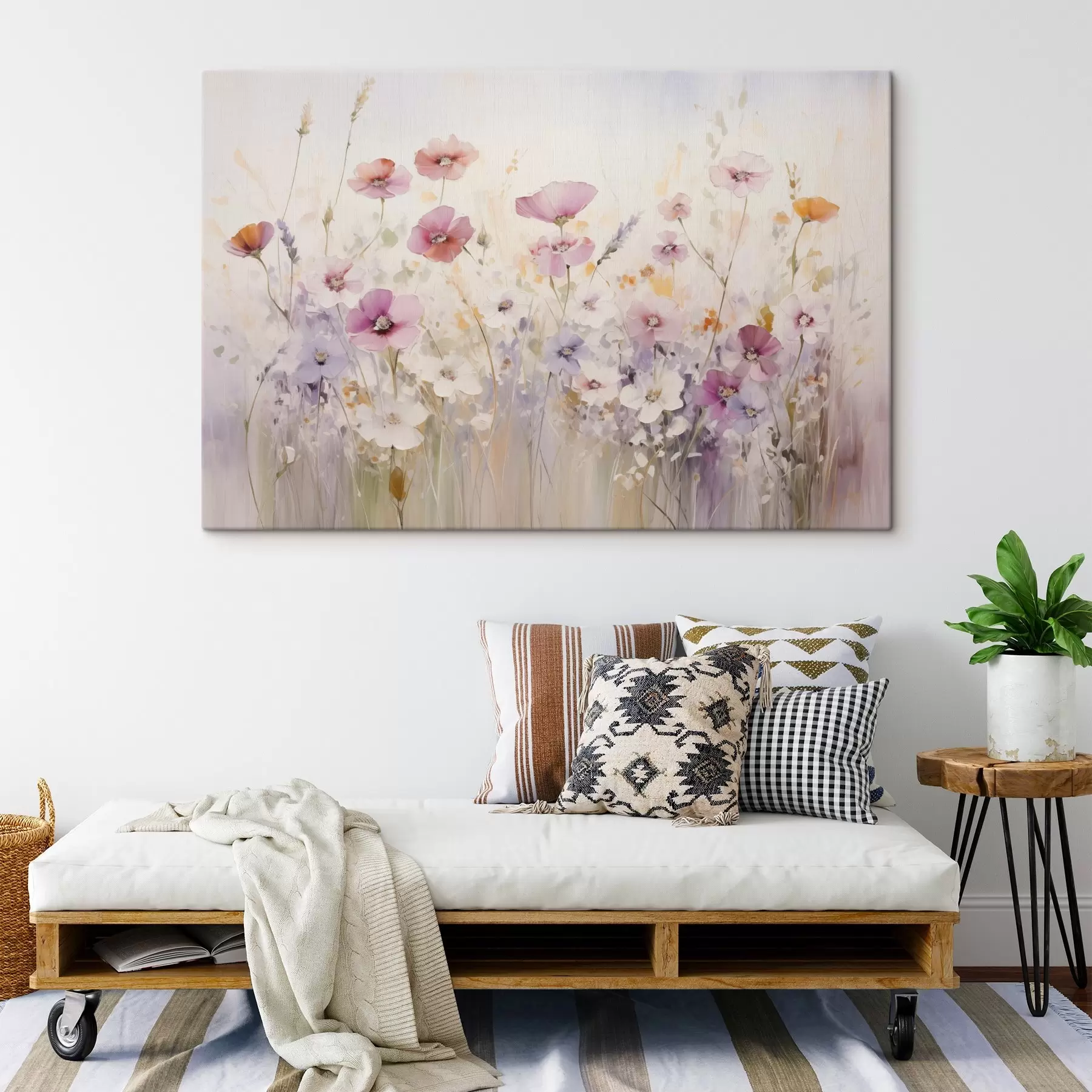 wall murals A meadow with watercolor flowers in delicate pink, purple, and white shades, creating an atmosphere of lightness and harmony s42557