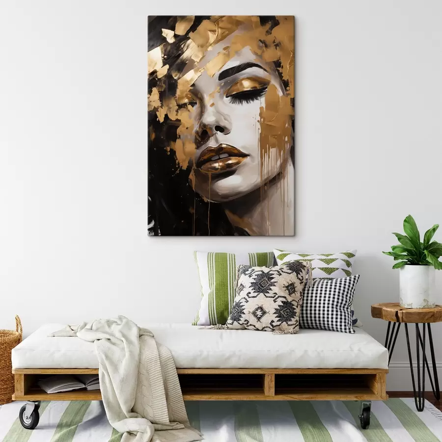 murales Retrato abstracto de una mujer con ricas pinceladas en tonos cálidos, que crean una imagen vibrante y dramática s42619