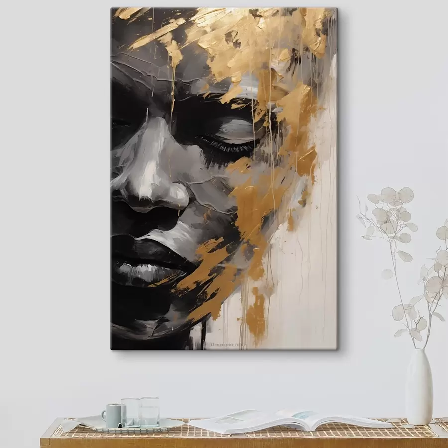 murales Retrato abstracto de una mujer en tonos blanco y negro con atrevidas pinceladas de colores cálidos que añaden contraste y profundidad emocional s42622