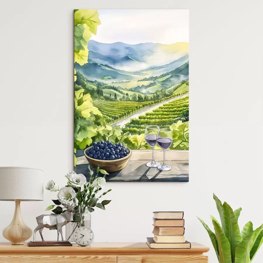 wall murals Gpape yards, watercolor style landscapes, wine glasses s42444