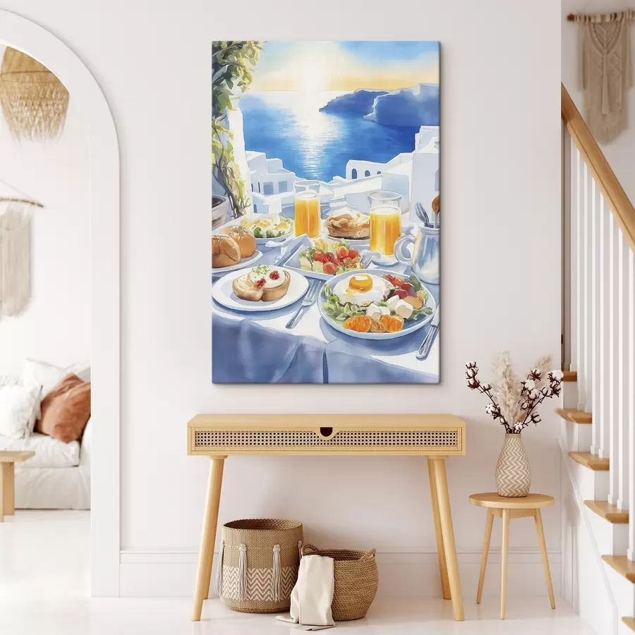 murales Paisajes de Santorini, desayuno, estilo acuarela, casco antiguo s42454