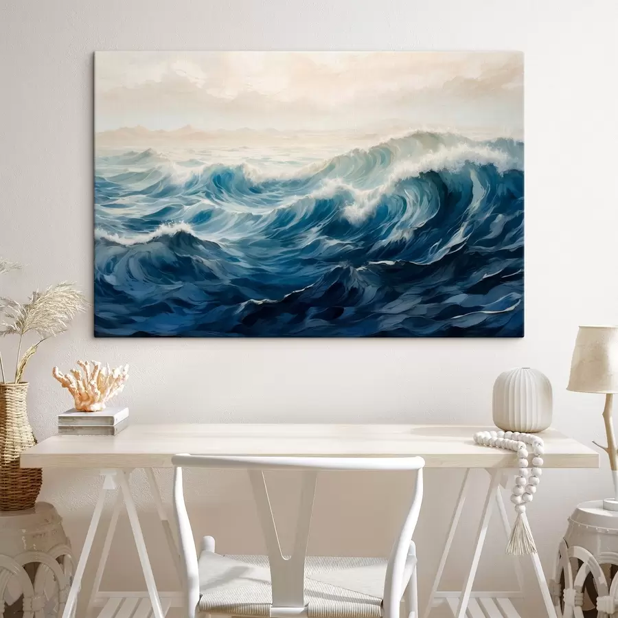 wall murals Raging waves in fog s42541