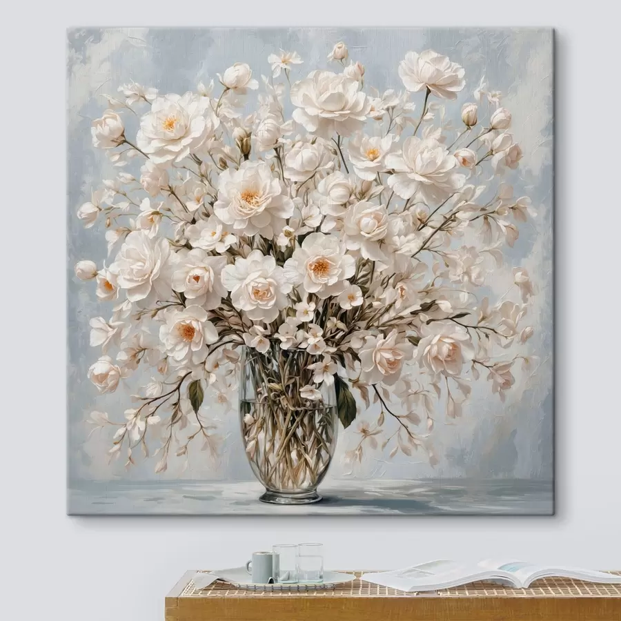 wall murals White flowers in transparent vase in acrylic painting style s42545