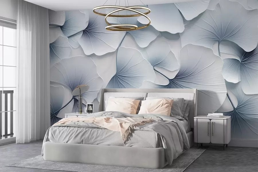 murales Hojas de ginkgo azul claro con suaves degradados y delicadas venas, superpuestas unas a otras w08666