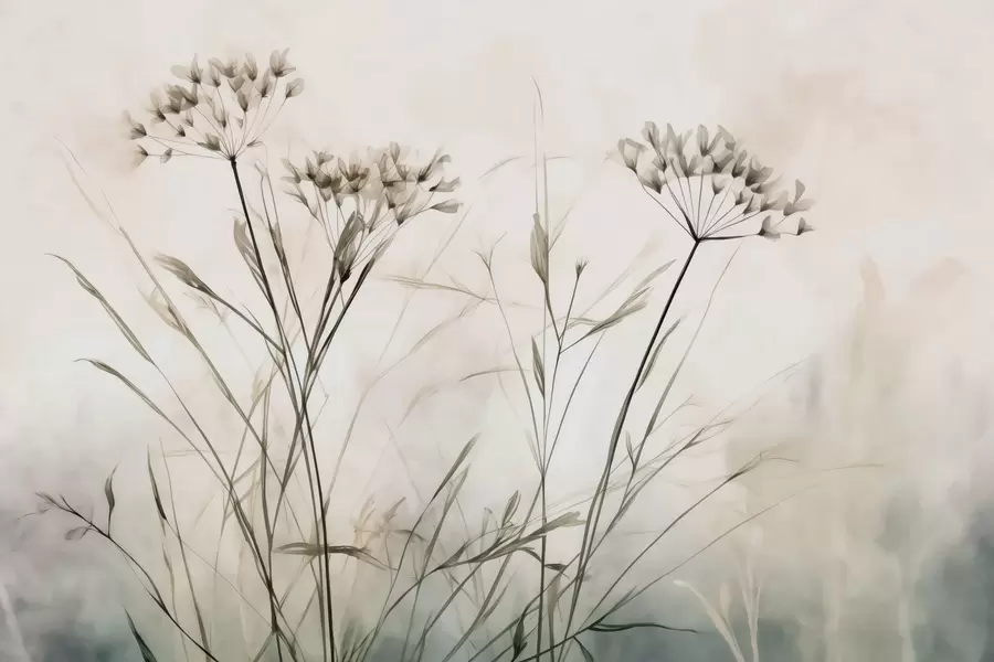 murales Hierbas en estilo acuarela borrosa w02920