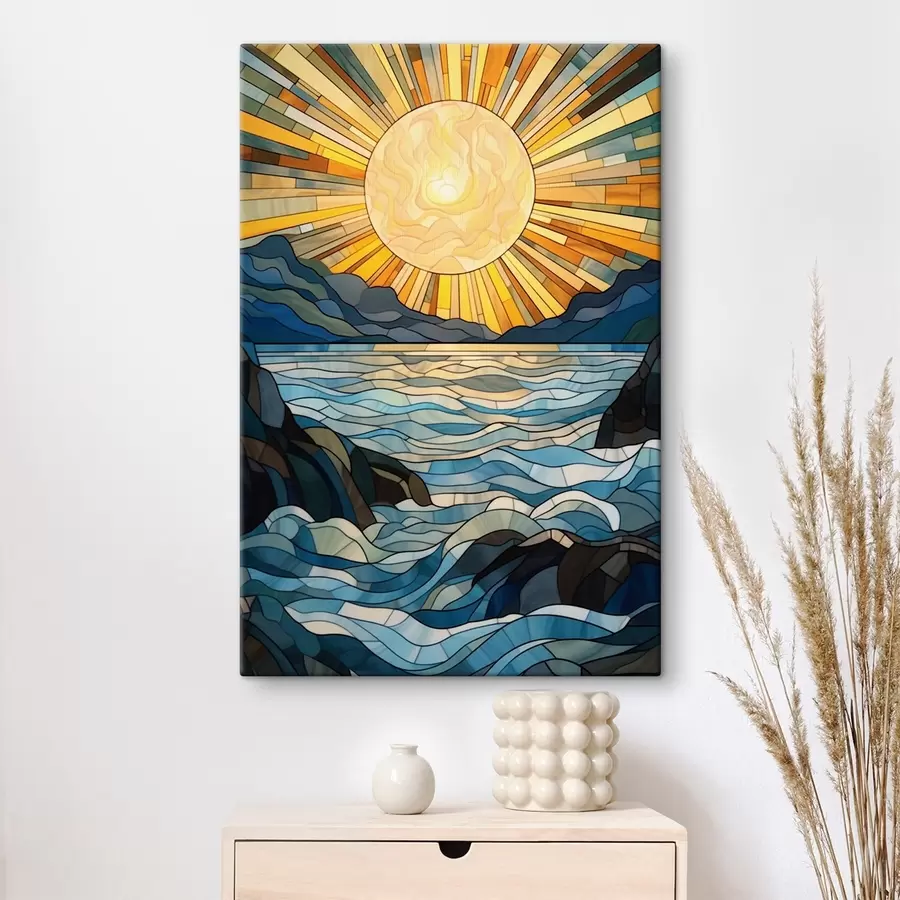 wall murals Sun and waves in the style of stained glass art s42654