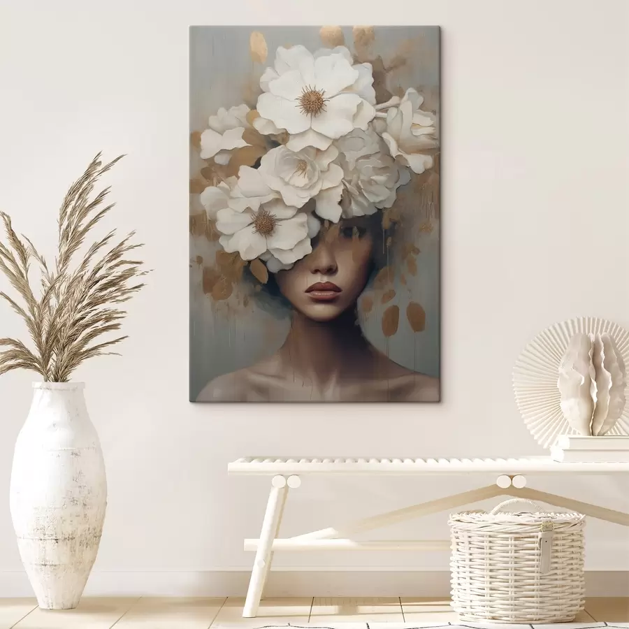 wall murals Portrait with white flowers s42664
