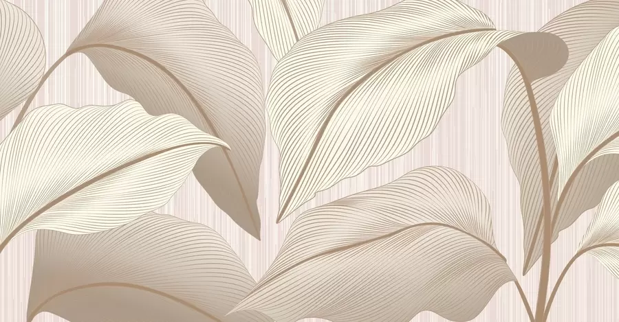 peintures murales Motif élégant de grandes feuilles dans des tons beiges chauds sur un fond clair avec des accents de texture subtils w08684v1
