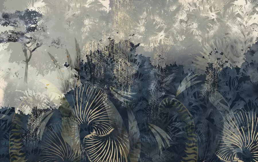 peintures murales Afrique magique avec forêt tropicale et éléments vectoriels w02643