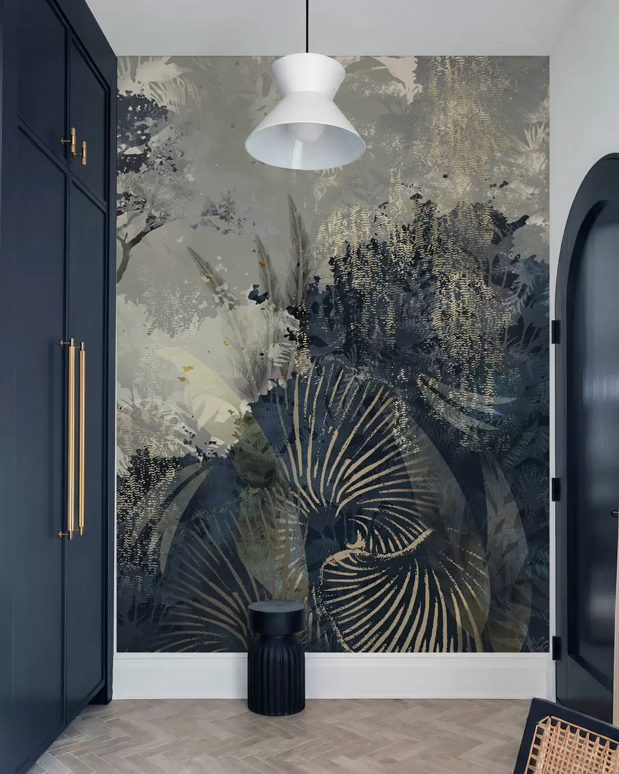 peintures murales Afrique magique avec forêt tropicale et éléments vectoriels w02643