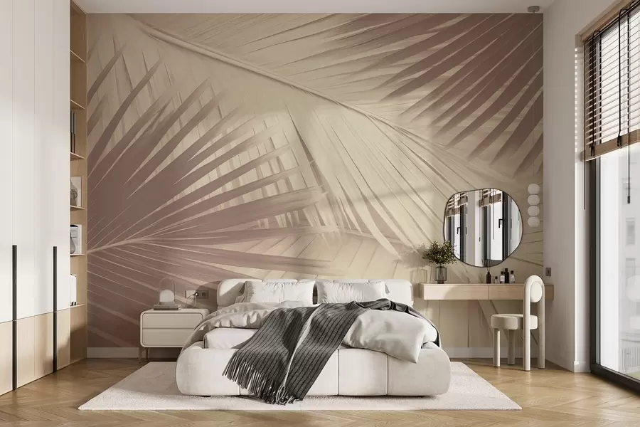 murais de parede Folhas de palmeira abstractas em tons suaves w08677