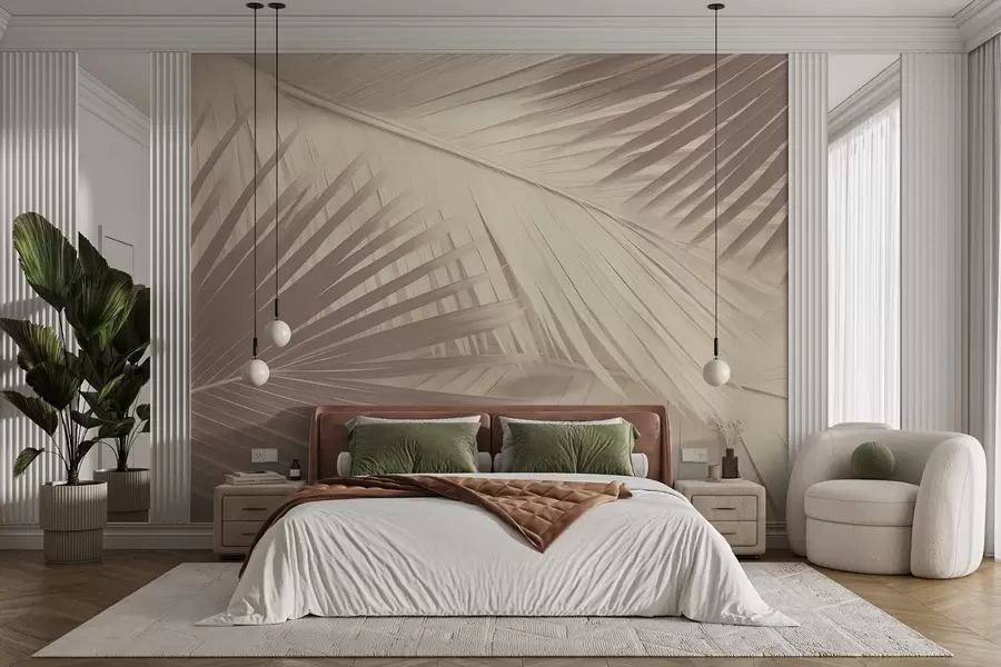 murales Hojas de palmera abstractas en tonos suaves w08677