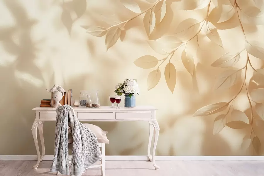 Wall Mural Photo Wallpaper Yellow tree branches on a beige wall background w08682