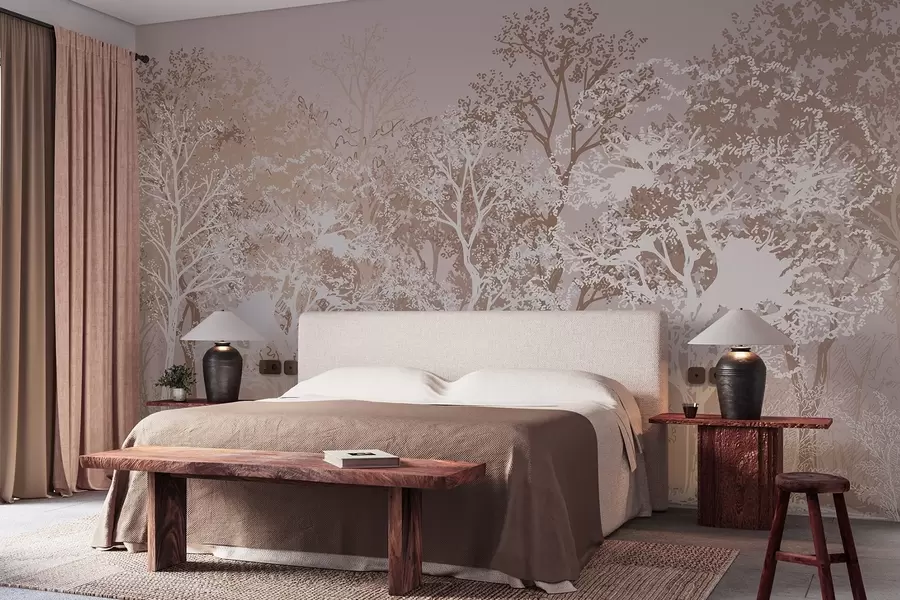 Wall Mural Photo Wallpaper Trees in the forest, minimalism, nature, beige color palette  w02930