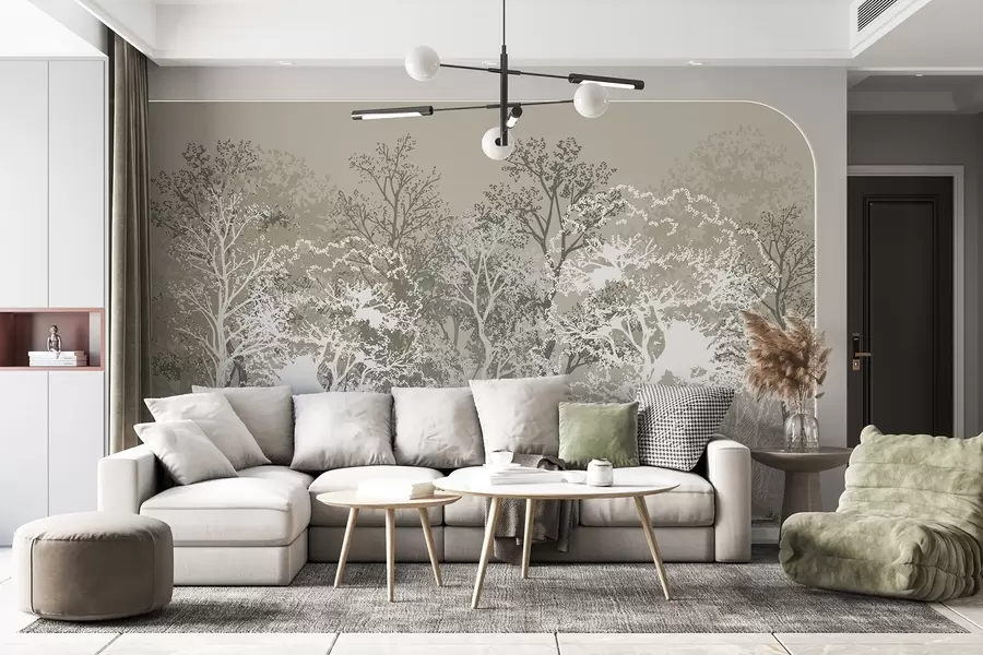 Wall Mural Photo Wallpaper Trees in the forest, minimalism, nature, green color palette  w02930v1