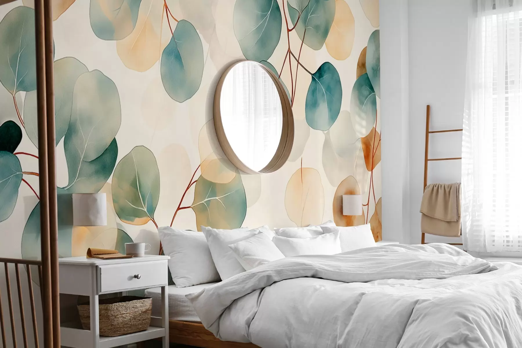 Wall Mural Photo Wallpaper Watercolor style eucalyptus drawing, soft pastel colors, floral w02938