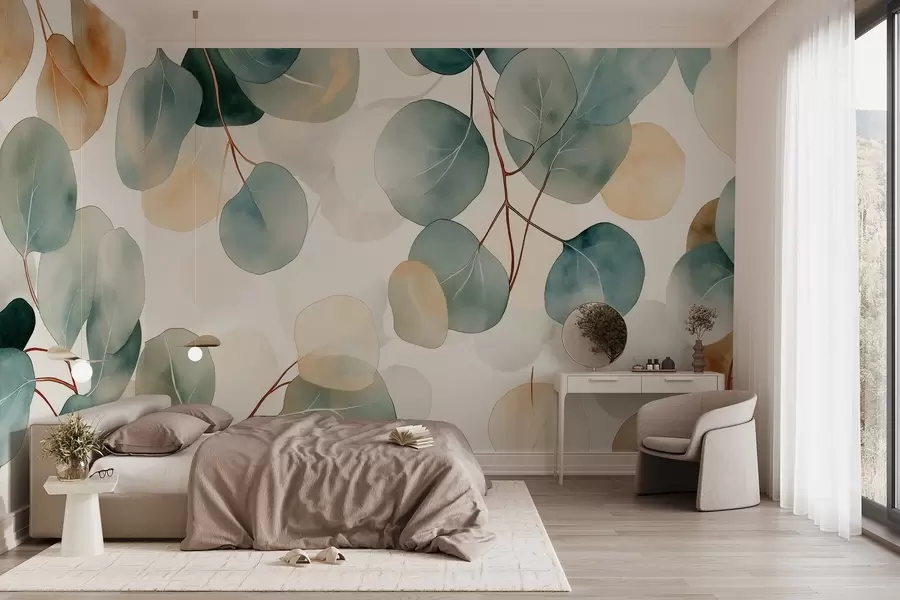 Wall Mural Photo Wallpaper Watercolor style eucalyptus drawing, soft pastel colors, floral w02938