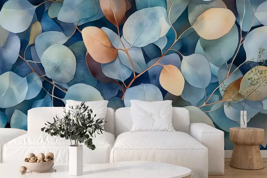 Wall Mural Photo Wallpaper Beautiful eucalyptus leaves, floral pattern, watercolor style drawing w02939