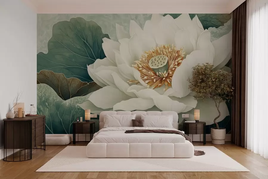 Wall Mural Photo Wallpaper Large water lily against a background of leaves w02905