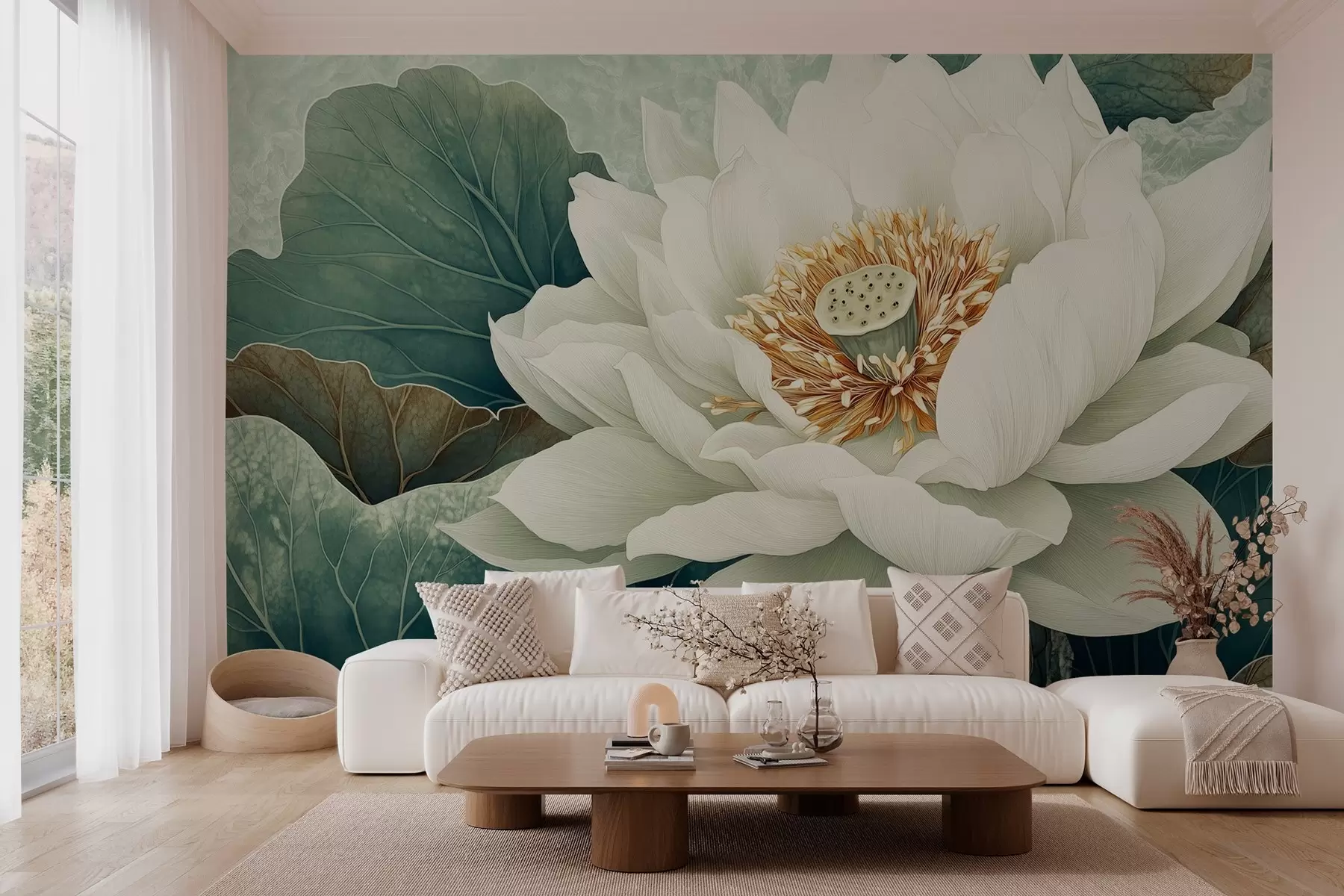 wall murals Large water lily against a background of leaves w02905