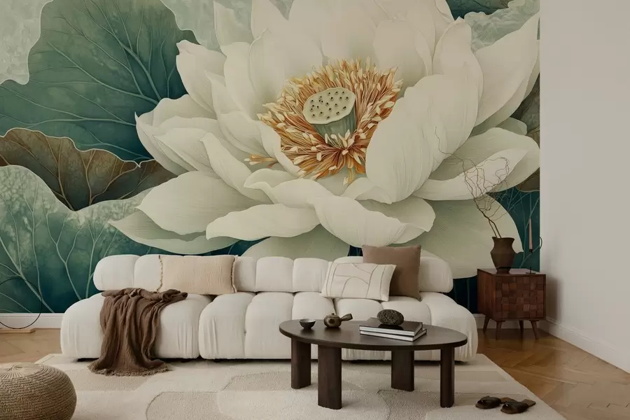 Wall Mural Photo Wallpaper Large water lily against a background of leaves w02905