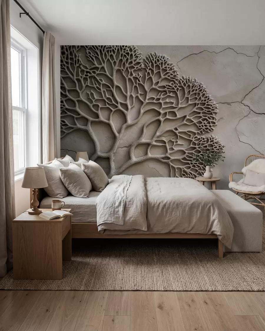 wall murals Wallpaper in relief style with wood and cracks w02908