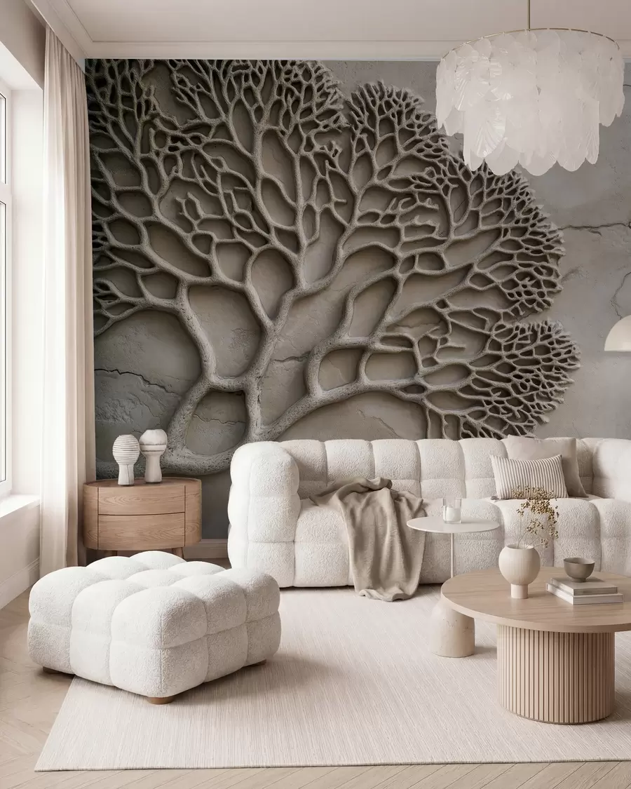 Wall Mural Photo Wallpaper Wallpaper in relief style with wood and cracks w02908