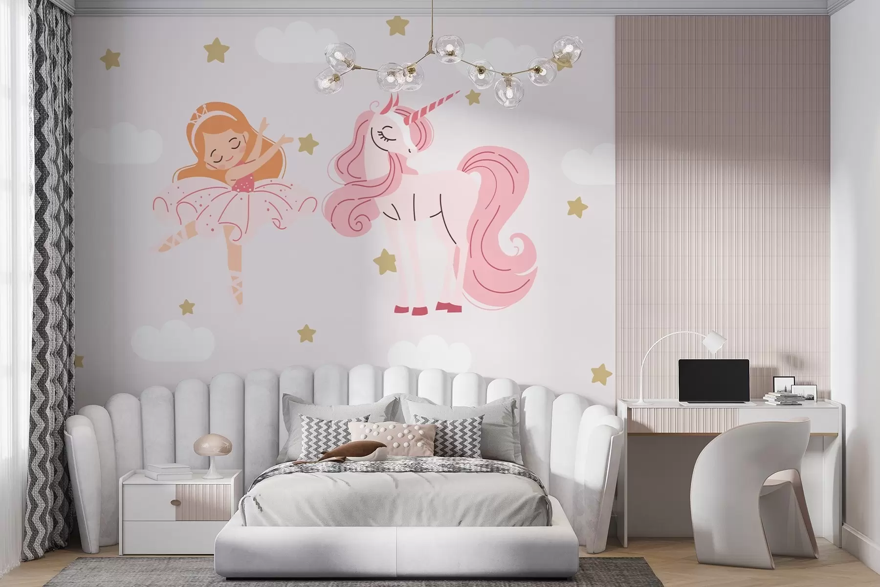Wall Mural Photo Wallpaper Girl ballerina and unicorn w02966