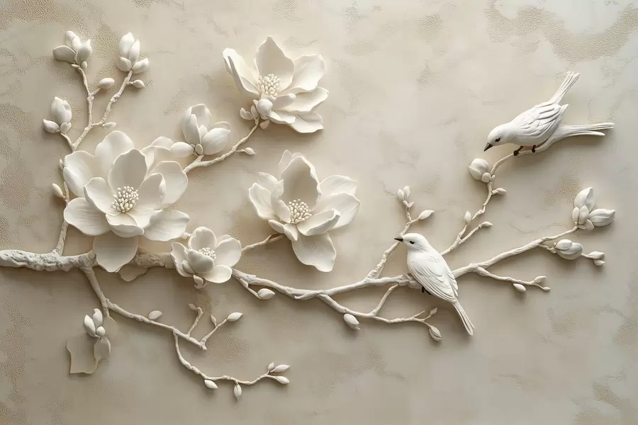 Wall Mural Photo Wallpaper 3D magnolia branches with birds on them w08690